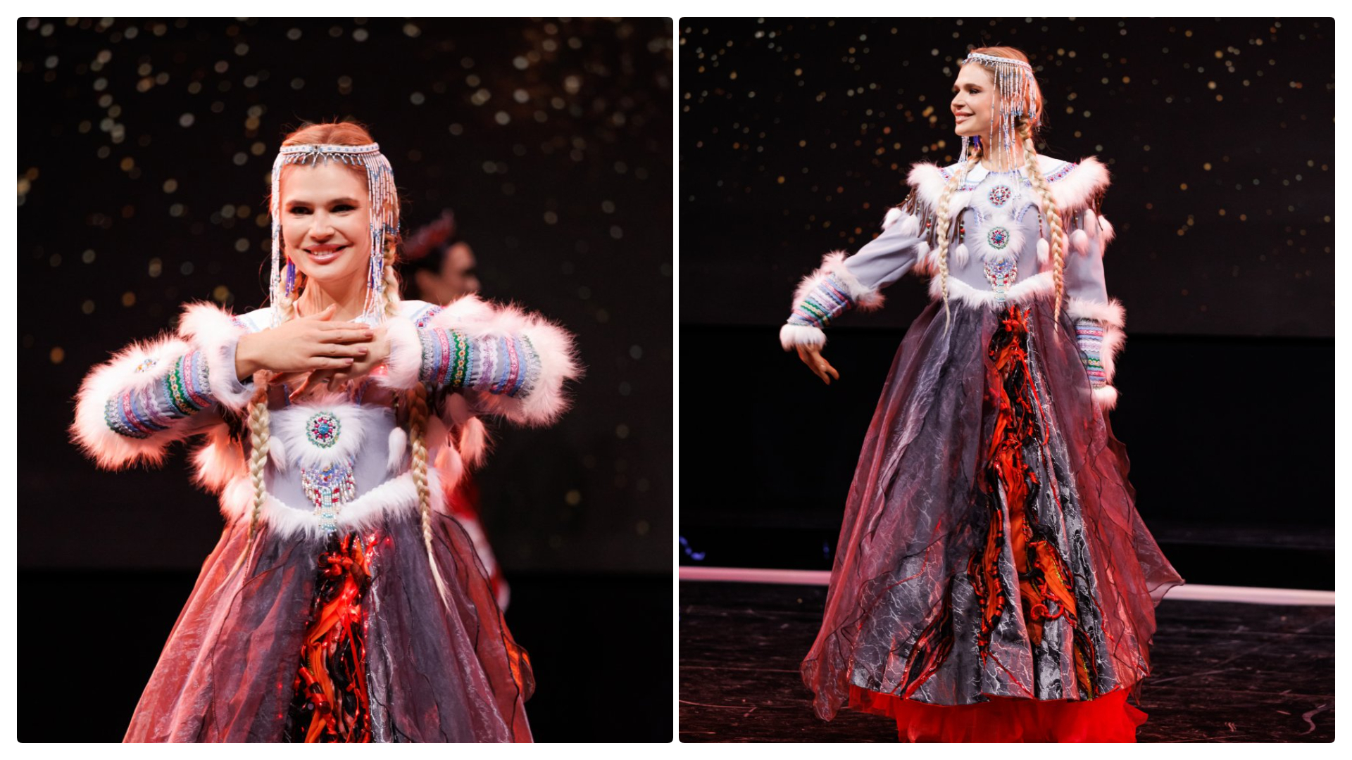 Эльвира Гайдар на сцене в костюме «Вулкан Камчатки»